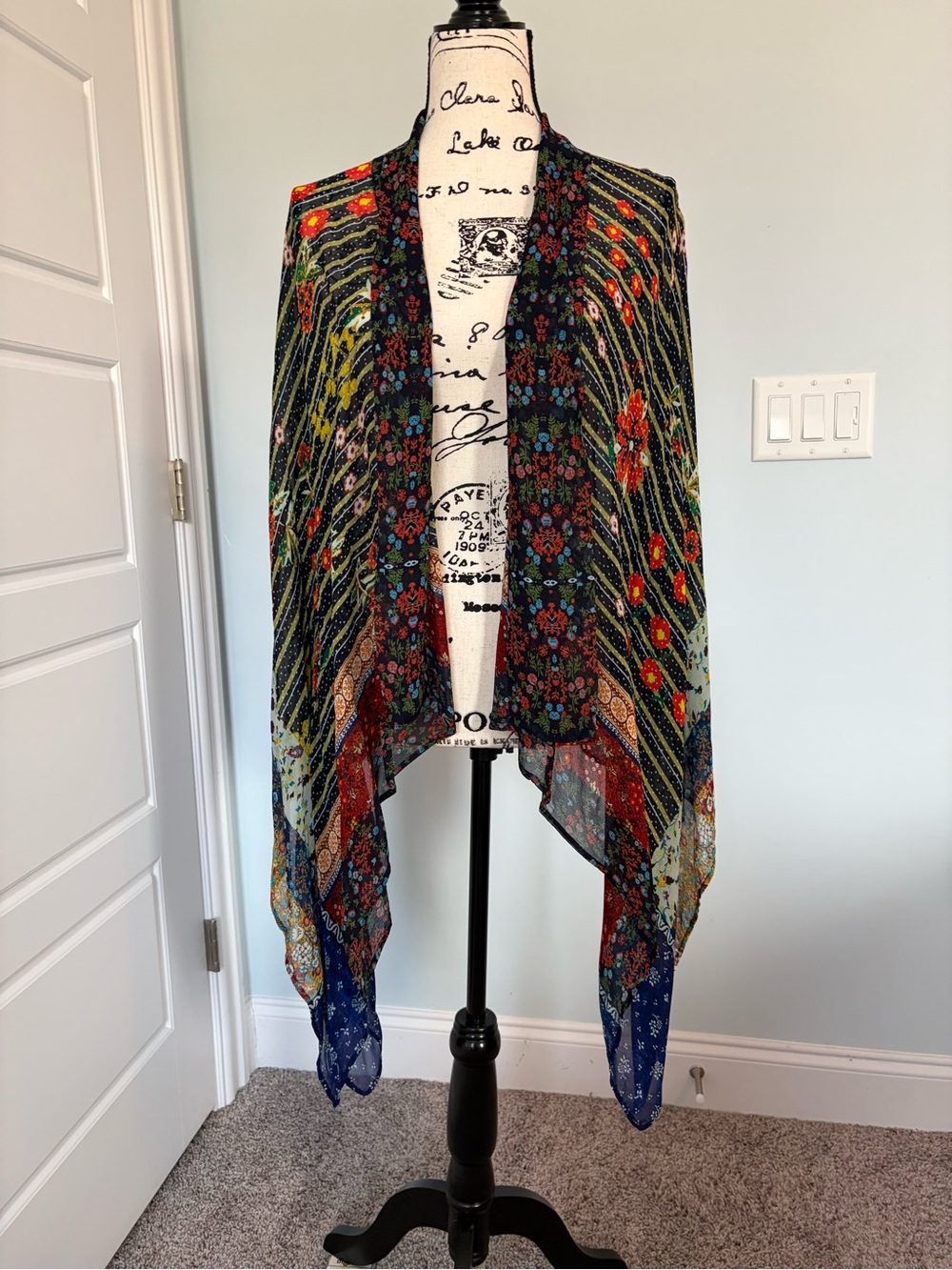 Anthropologie Multicolor Bohemian Sheer Floral Kimono